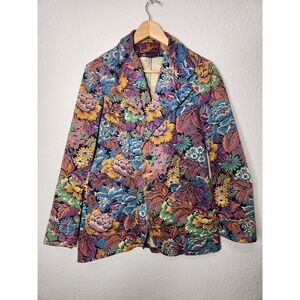 Vintage Landlubber Womens Multicolor Floral Notched Blazer Jacket 1970's